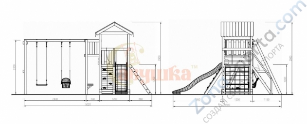 Детская площадка Савушка Мастер 2 с качелями Гнездо 1 метр