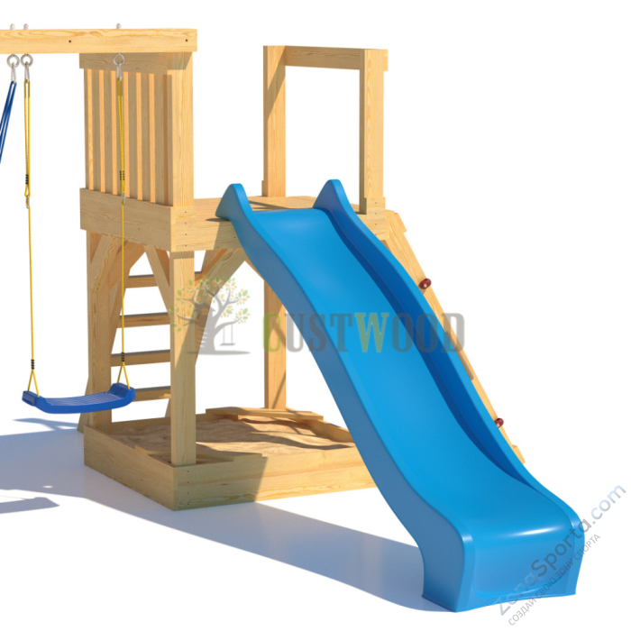 Детская деревянная игровая площадка для улицы дачи CustWood Scout S9 с деревянной крышей