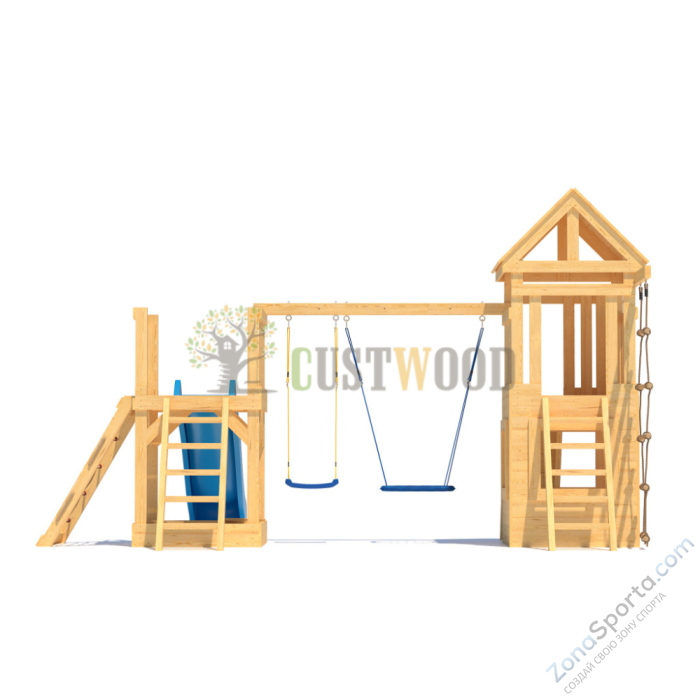 Детская деревянная игровая площадка для улицы дачи CustWood Scout S9 с деревянной крышей