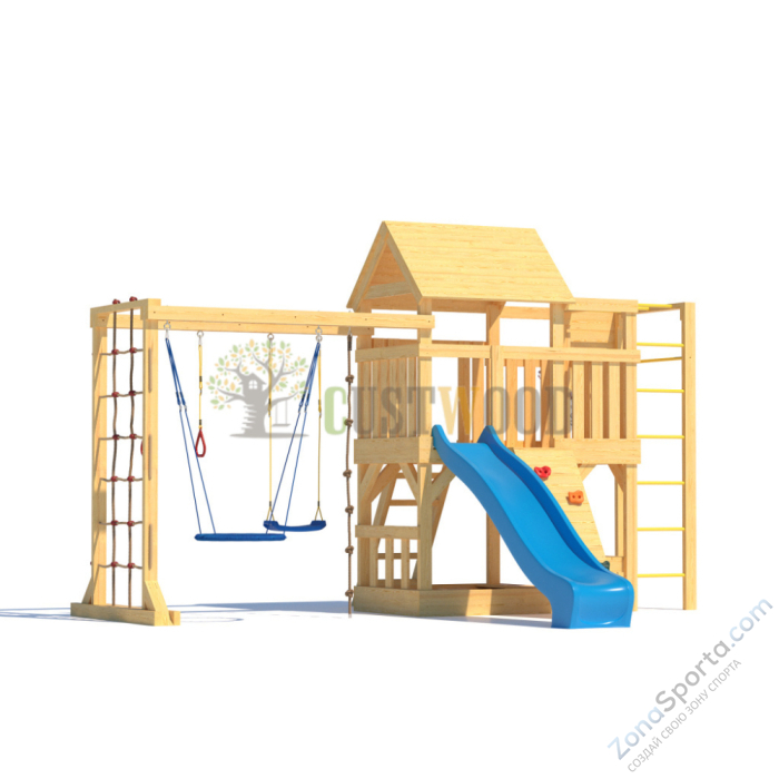 Детская деревянная игровая площадка для улицы дачи CustWood Scout S10 с деревянной крышей