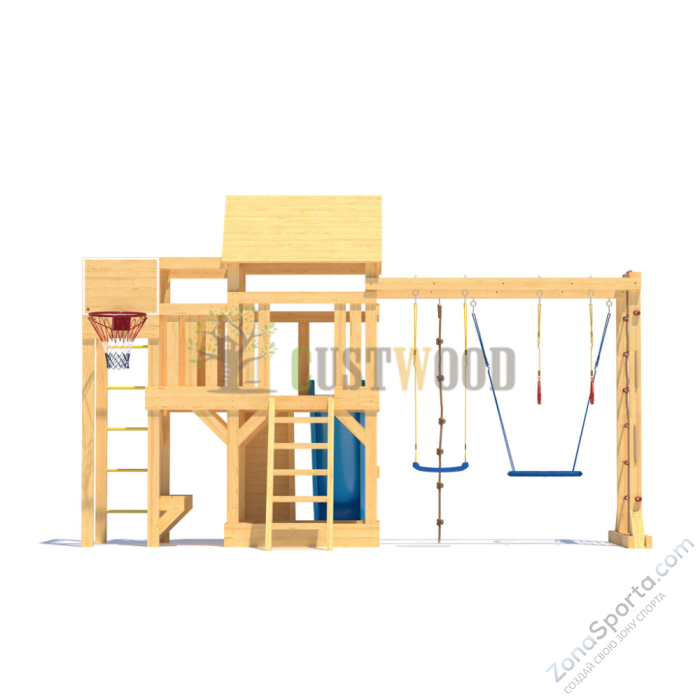 Детская деревянная игровая площадка для улицы дачи CustWood Scout S10 с деревянной крышей