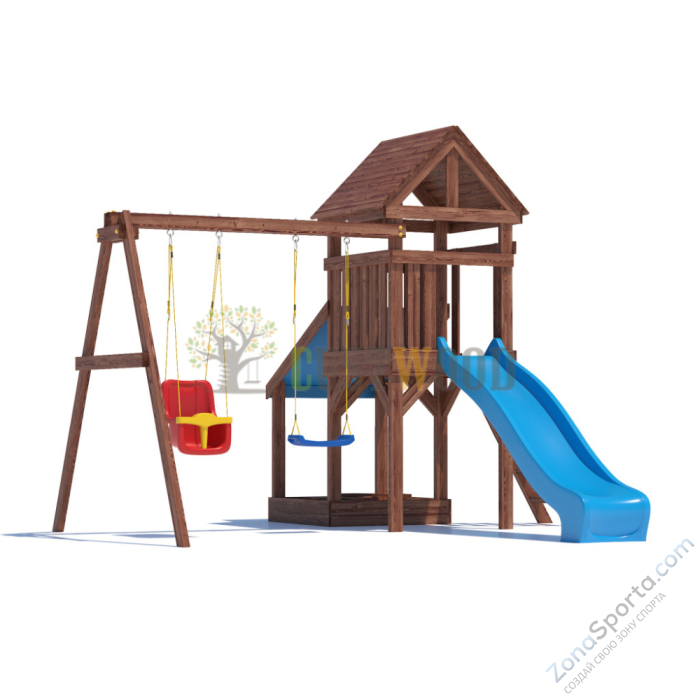 Детская деревянная игровая площадка для улицы дачи CustWood Scout SC6 с деревянной крышей