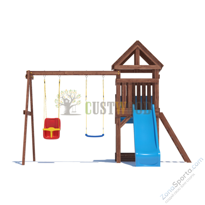 Детская деревянная игровая площадка для улицы дачи CustWood Scout SC6 с деревянной крышей