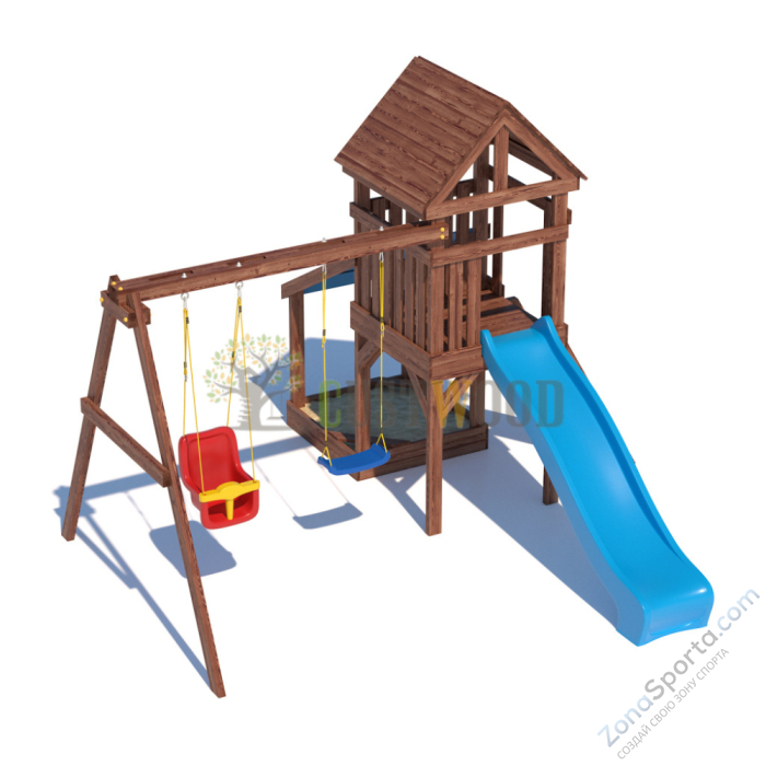 Детская деревянная игровая площадка для улицы дачи CustWood Scout SC6 с деревянной крышей