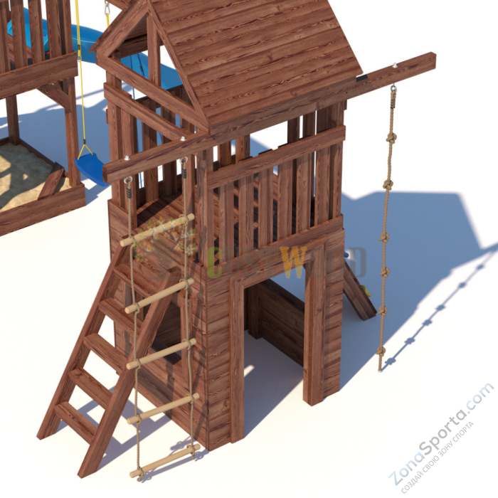 Детская деревянная игровая площадка для улицы дачи CustWood Scout SC9 с деревянной крышей