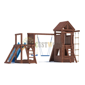 Детская деревянная игровая площадка для улицы дачи CustWood Scout SC9 с деревянной крышей