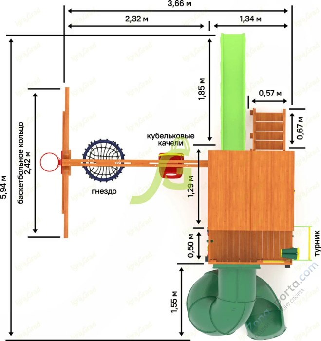 Детская площадка IgraGrad Крафт Pro 3 с трубой мод.2