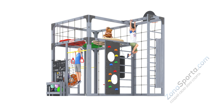 Детская площадка Савушка Куб-2 (Серый) с подушками и коконом