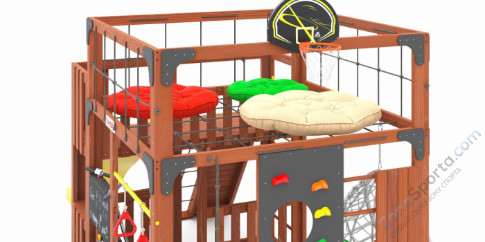 Детская площадка Савушка Куб-3 (Махагон) подушками и коконом