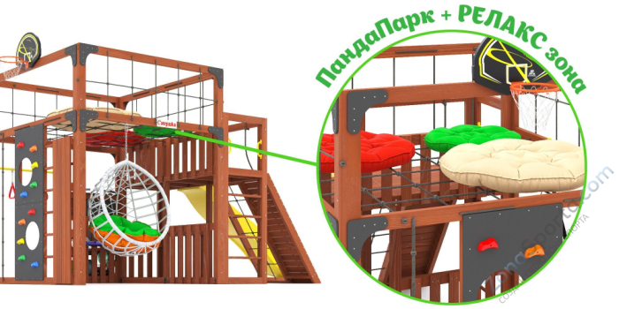 Детская площадка Савушка Куб-3 (Махагон) подушками и коконом