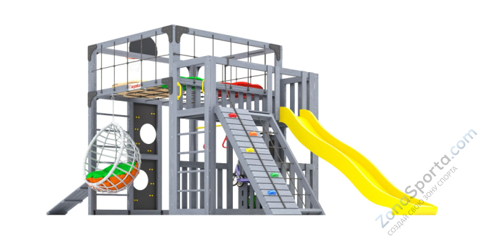 Детская площадка Савушка Куб-3 (Серый) подушками и коконом