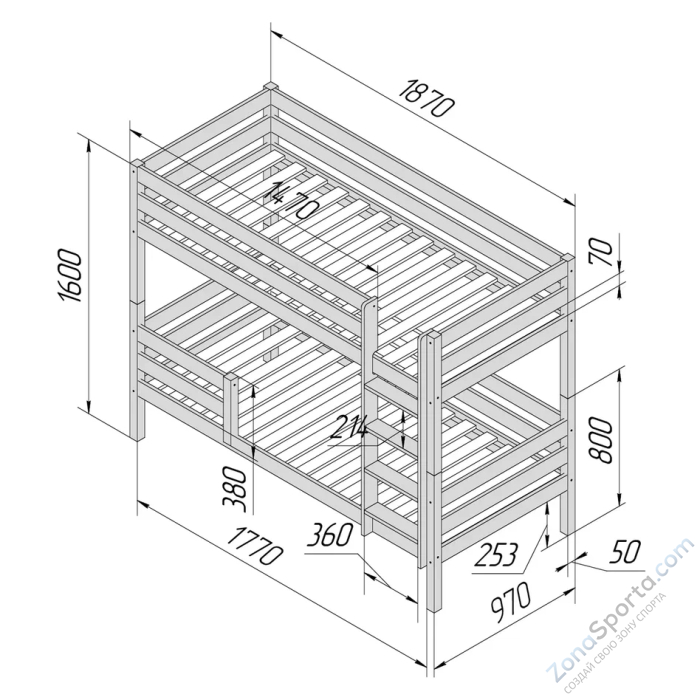 Кровать детская двухъярусная Савушка-01 90х180 Nero (черный)