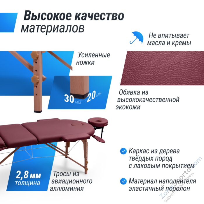 Массажный стол Unix Comfort 3 Section Burgundy