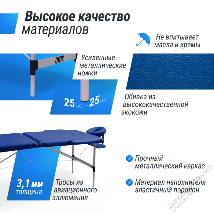 Массажный стол Unix Master 2 Section Blue