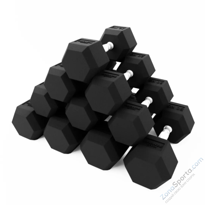 Набор гексагональных обрезиненных гантелей Bronze Gym 2,5-25 кг - 10 пар, шаг 2,5 кг