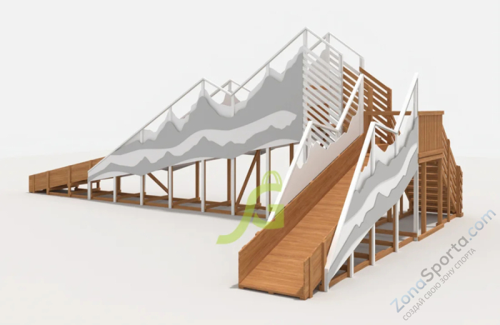 Зимняя деревянная горка IgraGrad Snow Fox 12 м с двумя скатами мод.5