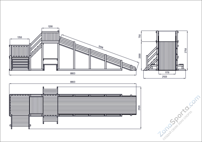 Зимняя деревянная заливная горка Ледянка 2 (пропитка)